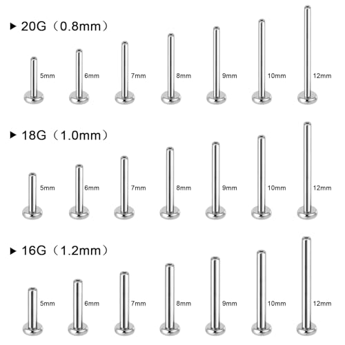 Threadless Bar G23 Titanium 20G 16G 18G Replacement Post Bar Flat Back Stud Earrings for Helix Cartilage Lobe Medusa Labret Nose Tragus Conch Piercing Jewelry - size: 20g 8mm, style: Disc 2.5mm,2Pcs Threadless Bars