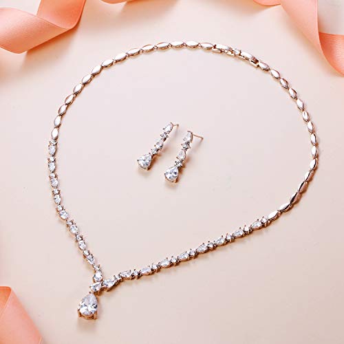 EVER FAITH Pear Shaped Cubic Zirconia Bridal Wedding Jewelry Set for Women | Gorgeous Water Drop Bride Necklace Dangle Earrings, for Bride Bridesmaid - color: Clear