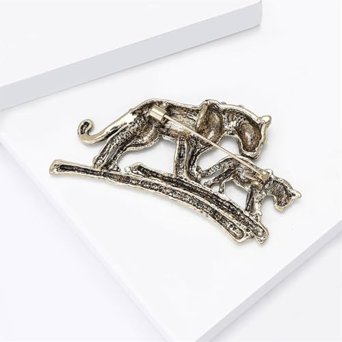 Luxury Crystal Tiger Brooch Pins for Women Men Vintage Gold-Tone Climbing Black Spots Leopard Brooch Fashion Panther Cougar Pin Suit Jackets Coat Animal Jewelry Gift - style: Leopard cub