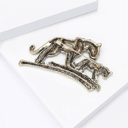 Luxury Crystal Tiger Brooch Pins for Women Men Vintage Gold-Tone Climbing Black Spots Leopard Brooch Fashion Panther Cougar Pin Suit Jackets Coat Animal Jewelry Gift - style: Leopard cub