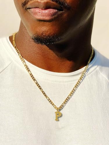 14K Gold Plated Initial Necklaces for Women Men A-Z Letter Necklaces | Figaro Chain, 16"+2" Adjustable Length, with Gift Box - style: K