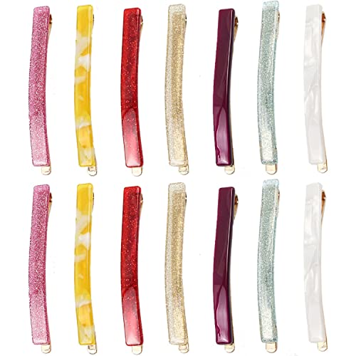 Pure Color Hair Clips Bobby Pins Acetate Barrettes,14PCS | 7 Design,Headwear Hair Pins Accessories Fashion Geometric Bobby Hair Clips - color: Bright Coloured Bobby Pins