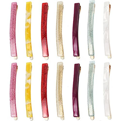 Pure Color Hair Clips Bobby Pins Acetate Barrettes,14PCS | 7 Design,Headwear Hair Pins Accessories Fashion Geometric Bobby Hair Clips - color: Bright Coloured Bobby Pins