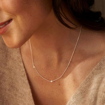 Gold Necklace for Women, Dainty Initial Necklace 14K Gold Plated Dainty Sideways Letter Necklace Personalized Gold Necklace Simple Initial Choker Necklaces for Women Trendy Jewelry Gifts - color: Silver, style: D