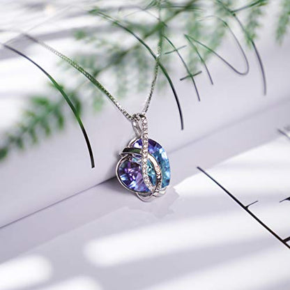 AOBOCO I Love You Sterling Silver 12 Birthstone Heart Pendant Necklace Embellished with Crystals from Austria, Mother's Day Anniversary Birthday Jewelry Christmas Gifts for Women Grandma Nana - color: B - Blue-purple