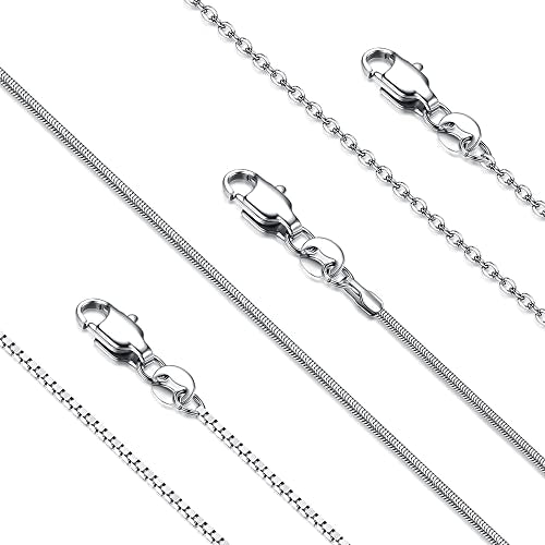 YADOCA Silver Stainless Steel Necklace for Women Non Tarnish - 1mm Thin & Strong Silver Chain Necklace 3Pcs Hypoallergenic Waterproof Summer Beach Jewelry Gift Size 16 18 20 22 24 28 30 Inches