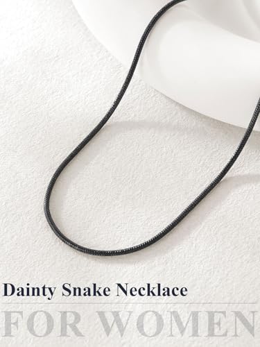 U7 Snake Necklace for Women 14K Gold Plated/Silver/Rose Gold/Black Chain Necklace Hypoallergenic, Stainless Steel Tiny Snake Chain Necklace 1/1.2/1.5/2MM, 14-30" Adjustable Minimalist Gift - color: h.Black-1.2mm