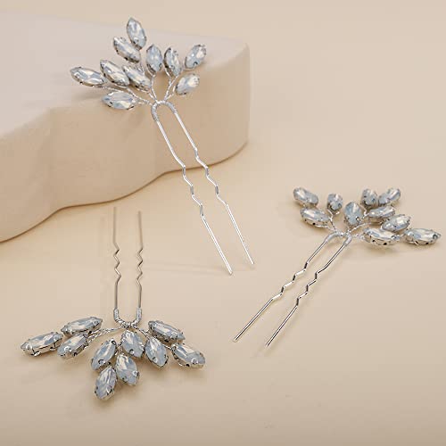 Teyglen 3pcs Bridal Crystal Hair Pins Rhinestones Hair Pieces Simple Crystal Wedding Hair Accessories Handmade Hair Pins for Women Bride Girls (Opal) - color: Opal