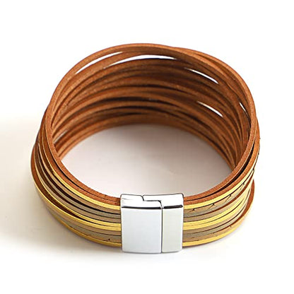 hotoo Leather Wrap Bracelet for Women - color: Khaki Leather Bracelets