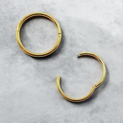 925 Sterling Silver Solid Infinity Sleeper Hinged Hoop Earrings Nose Ring Tragus 18G 8mm 10mm 12mm 14mm Women Men Hypoallergenic Body Jewelry Silver or Gold - style: Gold 14mm