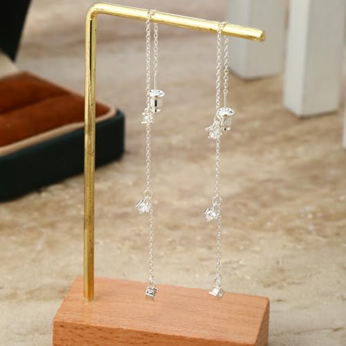 Chunky Hoop Huggie Dangle Tassel Pearl Bow Heart Charm Stud Cilp-on Earrings for Women, 14K Gold plated/Sterling Silver Plated CZ Large Jewelry Vintage Dainty Trendy Gift Daily Prom Party - style: 3CZ Tassel-SL