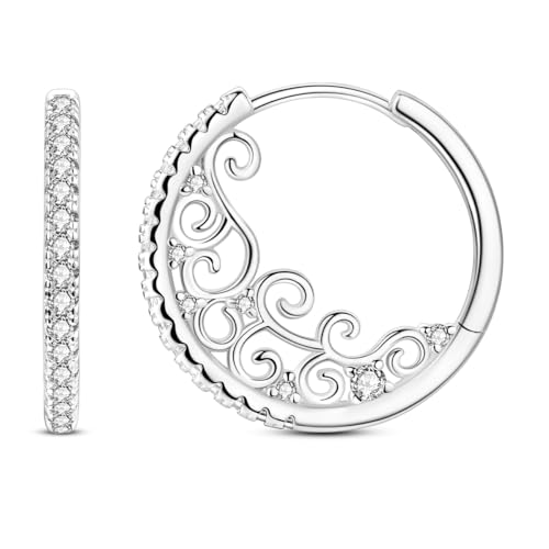Parmuz 925 Sterling Silver Earrings Hoops for Women Ladies Simple Lightweight Twisted Medium Hoop Earrings With Cubic Zirconia Hypoallergenic Jewelry for Her - color: white