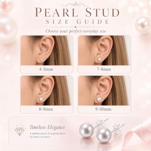 Cultured Pearl Stud Earrings for Women, Sterling Silver Hypoallergenic Gift - color: Cream White, size: 5mm