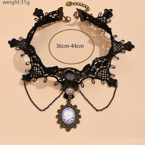 Gothic Lace Choker Necklace for Women, Pearl Sexy Tassel Adjustable Choker Necklace, Boho Halloween Jewelry for Festival Party Cosplay Costume Gifts - color: black purple Chain