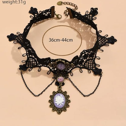 Gothic Lace Choker Necklace for Women, Pearl Sexy Tassel Adjustable Choker Necklace, Boho Halloween Jewelry for Festival Party Cosplay Costume Gifts - color: black purple Chain
