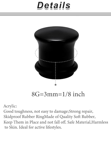 8G-12mm Solid Ear Plugs Tunnels for Women Men Single Flared Ears Gauge Plugs with O-Ring Stretcher Expander Piercing Body Jewelry Black White Clear Opalite 1 Pairs - color: Black, size: 8 Gauge = 3mm = 1/8 inch