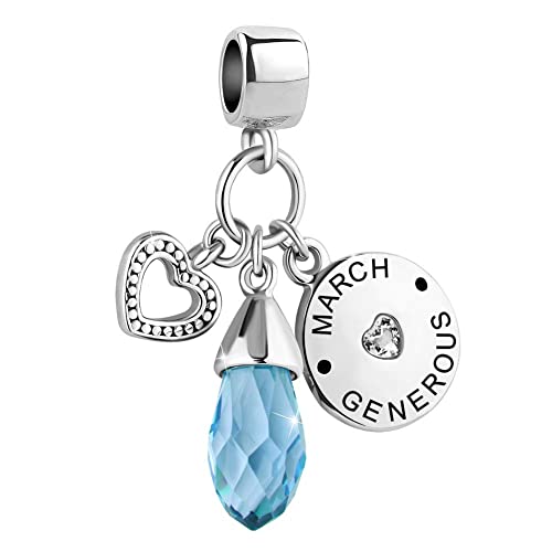 GMXLin Birthstone Birthday Charms Teardrop Love Heart Dangle Bead Compatible With Pandora Charms Bracelets - style: March Birthstone