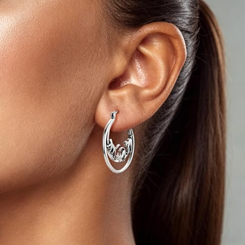 NARMO 925 Sterling Silver Earrings for Women Hypoallergenic Hoop Earrings - color: Cat Life
