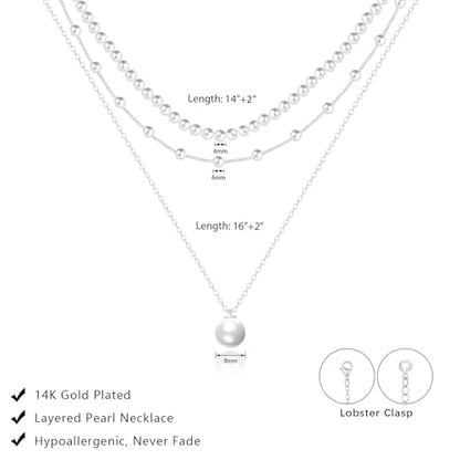 LULII Pearl Necklaces for Women 14K Gold Plated Dainty Layered Single Pearl Necklace Simple Daisy Pearls Choker Cute Gold Necklace Stack Jewelry Sets for Women Trendy Gifts - color: Silver-Layered Pearl