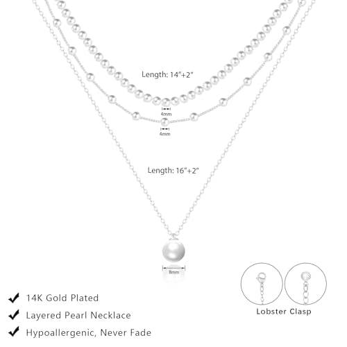 LULII Pearl Necklaces for Women 14K Gold Plated Dainty Layered Single Pearl Necklace Simple Daisy Pearls Choker Cute Gold Necklace Stack Jewelry Sets for Women Trendy Gifts - color: Silver-Layered Pearl