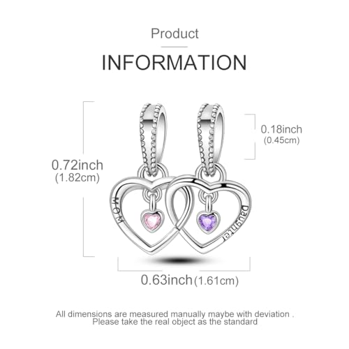 Hapour 925 Sterling Silver Charm for Bracelet Necklace Women Pendant Beads | Virgin Mary Charm, Religious Cross Heart Dragon European Jewelry Mom Charm - color: Silver Two Hearts