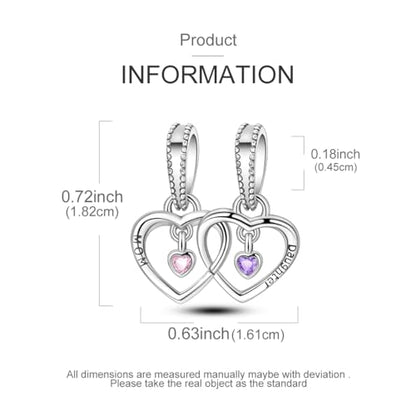 Hapour 925 Sterling Silver Charm for Bracelet Necklace Women Pendant Beads | Virgin Mary Charm, Religious Cross Heart Dragon European Jewelry Mom Charm - color: Silver Two Hearts