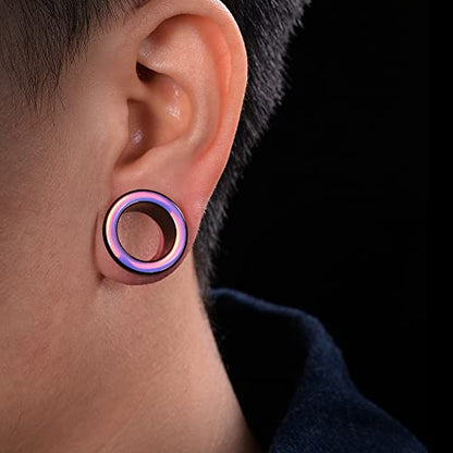 2 Pairs Stainless Steel Black Ear Gauges Retro-reflective Sheeting Tunnels and Plugs. - color: S8552F, size: 6 mm