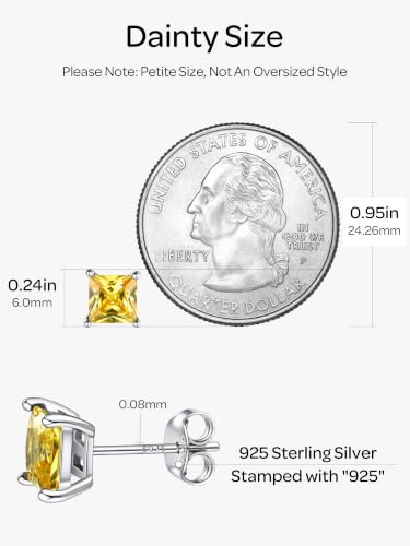 ChicSilver 925 Sterling Silver Earrings Sparkling Heart/Round/Princess Cut Birthstone Earrings for Women Birthday Jewelry with Gift Box - style: A.November(Yellow Topaz)-Princess Cut
