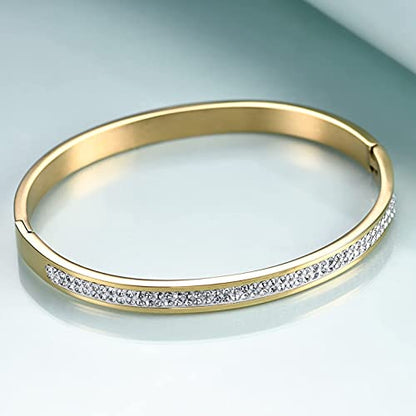 MYNENEY Womens Bracelets Stainless Steel Pave Cubic Zironia Stackable - color: 2 Row Crystal Gold, size: 7 Inch