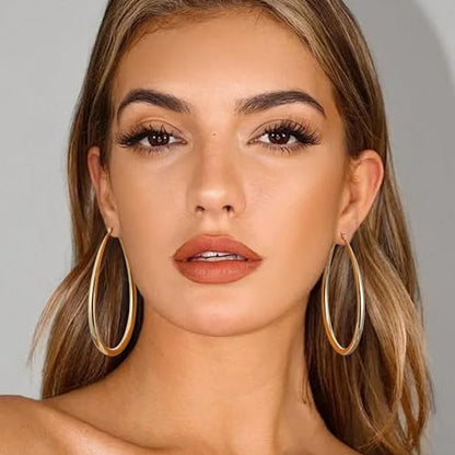 Gacimy Chunky Hoop Earrings for Women, 14K Gold Plated Oval Hoop Earrings with 925 Sterling Silver Post - color: Gold, size: 70mm
