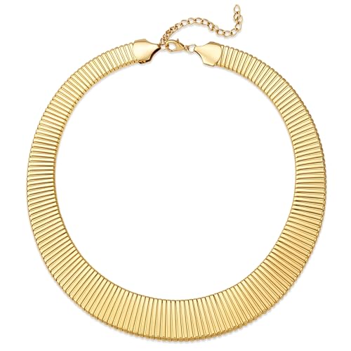 Chunky Gold Collar Choker Statement Necklace for Women Trendy | Gold Plated Layered Twist Flat Thick Snake Herringbone Chain African Torque Necklace Prom Boho Necklaces Party Jewelry Gift - style: Flat Herringbone Chain/Gold