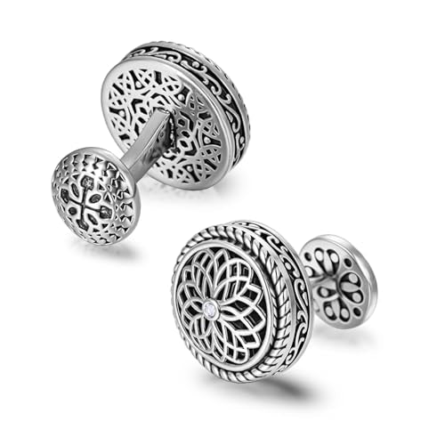 Cuff Links Mens, Cufflinks for Men, Men's Cuff Links for Wedding, Business, Father's Day, Gift for Men, 18K Gold Plated with Luxury Wooden Gift Box - style: Silver with Diamond