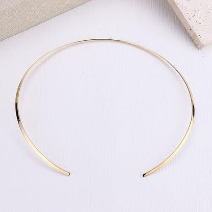 Sanfenly Choker Collar for Women 14K Gold Plated Silver Stainless Steel Metal Collar Choker Necklace Statement Open Cuff Bangle Necklace for Women - style: Open Gold