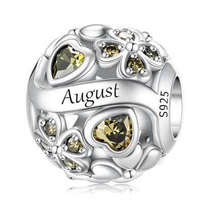 LNQOBU 925 Sterling Silve Lucky Birthstone Charm for Bracelets, With 5A Cubic Zirconia Birthday Charms Dangle Pendant Bead for Pandora Bracelets and Necklaces - color: H1-August
