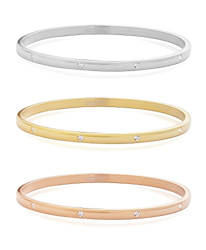 Women's Stackable Set of 3 CZ Cubic Zirconia Bangles Bracelets - color: Tri-color