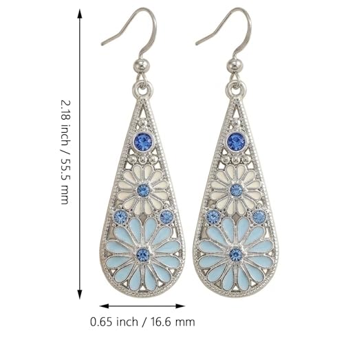Bohemian Crystal Teardrop Dangle Earrings, Copper, Tribal Geometric Design, Handmade National Style for Women - color: Light Blue