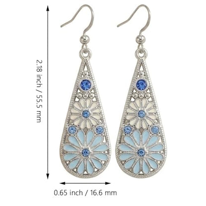 Bohemian Crystal Teardrop Dangle Earrings, Copper, Tribal Geometric Design, Handmade National Style for Women - color: Light Blue