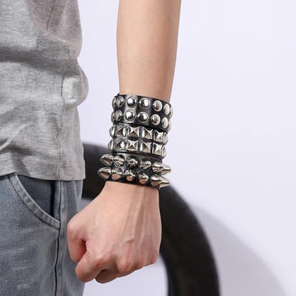 Mens Bracelet Braided Leather Punk Rock Cuff Bracelets Wrap Bracelet for Men Women Black - color: E1:3PCS
