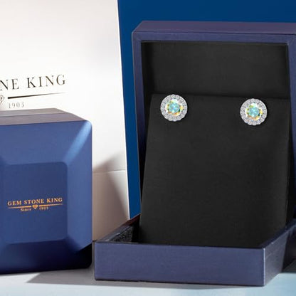 Gem Stone King 14K White Gold 6MM Round Gemstone Birthstone Stud Earrings with Removable Jackets and Lab Grown Diamond Accents | Gold Earrings For Women | Fine Jewelry Gift for Her Mom Women Wife - color: Mercury Mist Mystic Topaz