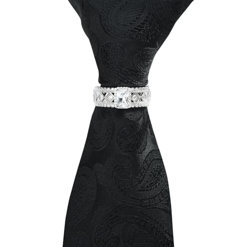 Sparkling Crystal Men's Neck Tie Ring Tie Clasp Necktie Clips Holder Tie Accessories with Box for Wedding Jewelry Gift - style: Silver Clips with Clear Square CZ