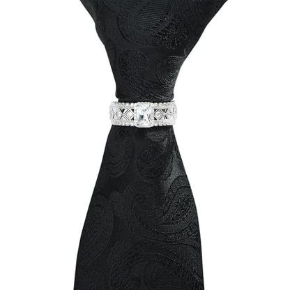 Sparkling Crystal Men's Neck Tie Ring Tie Clasp Necktie Clips Holder Tie Accessories with Box for Wedding Jewelry Gift - style: Silver Clips with Clear Square CZ