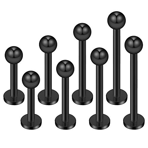 14G Labret Monroe Lip Ring Helix Earring Tragus Cartilage Piercing Jewelry 8PCS - color: Black