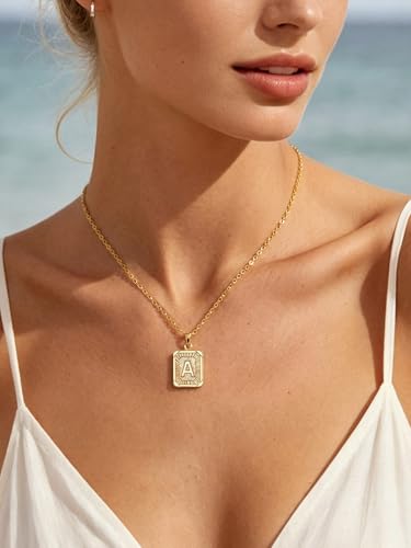 U7 Initial Necklaces for Women, Square Letter Pendant Necklace | Gold & Silver Plated A-Z Pendant | Personalized Large Monogram | 20+2" Adjustable Chain | Gift Packed for Mom Wife Friends - color: a. Gold, style: B