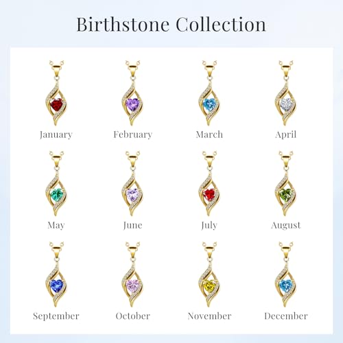 Birthstone Necklace for Women, 14K Gold Plated Heart Cubic Zirconia Pendant, Dainty Birthstone Jewelry Necklace Gifts for Birthday, Valentine’s Day Mother's Day - color: March-Aquamarine