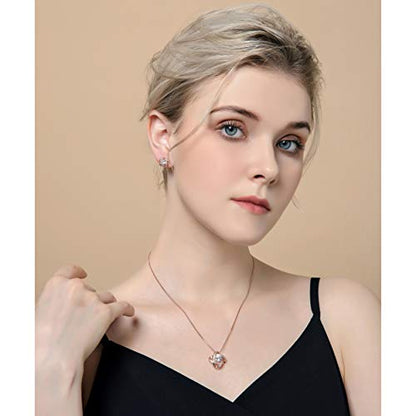 AMYJANE Bridal Jewelry Set for Women - Crystal Cubic Zirconia Love Knot Necklace Stud Earrings Elegant CZ Jewelry Set for Wedding Bride Bridesmaids Gift Set - color: Clear(14k Rose Gold Plated)