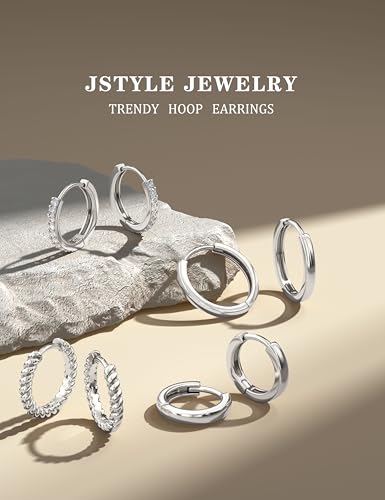 Jstyle Small Gold Hoop Earrings for Women Hypoallergenic Earring Stacks | 4 Pairs Huggie Hoop Earrings, Cartilage Earring Set for Sensitive Ears, Comfort Waterproof Earrings, Ideal Jewelry Gift - color: Silver Style1