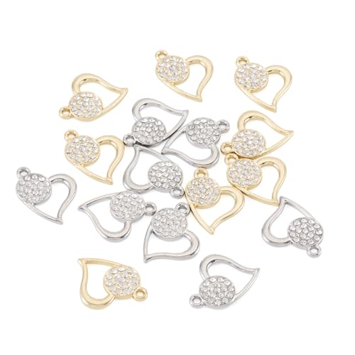 Elecrelive Crystal Heart Charms Rhinestone Heart Pendants Valentine Charms for Necklace Bracelet Earring Wedding Jewelry - color: Platinum, Golden