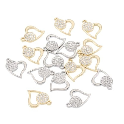 Elecrelive Crystal Heart Charms Rhinestone Heart Pendants Valentine Charms for Necklace Bracelet Earring Wedding Jewelry - color: Platinum, Golden