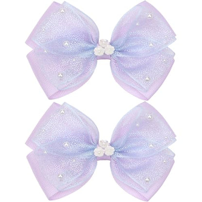 KISZU 4.5 Inch Flower Hair Bows Clips Mermaid Pearl HairPins for Girls Children Teens and Women - color: Purple