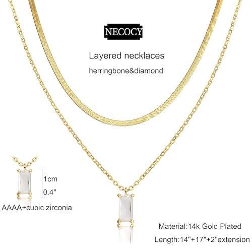 NECOCY Layered Gold Necklaces for Women Dainty Chokers Necklace Silmple Stackable Cubic Zirconia Necklace Non Tarnish Vacation Jewelry Trendy Gifts for Women - style: five cz drop necklace